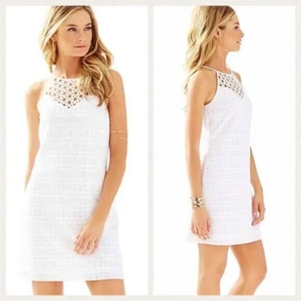 Womens Lilly Pulitzer Larina Shift Dress Size Small White Knit Lace